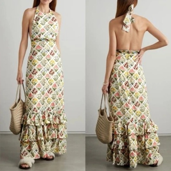 🆕 AGUA BENDITA Magnolia Magladena Floral Linen Maxi Dress Sz S - Picture 8 of 9